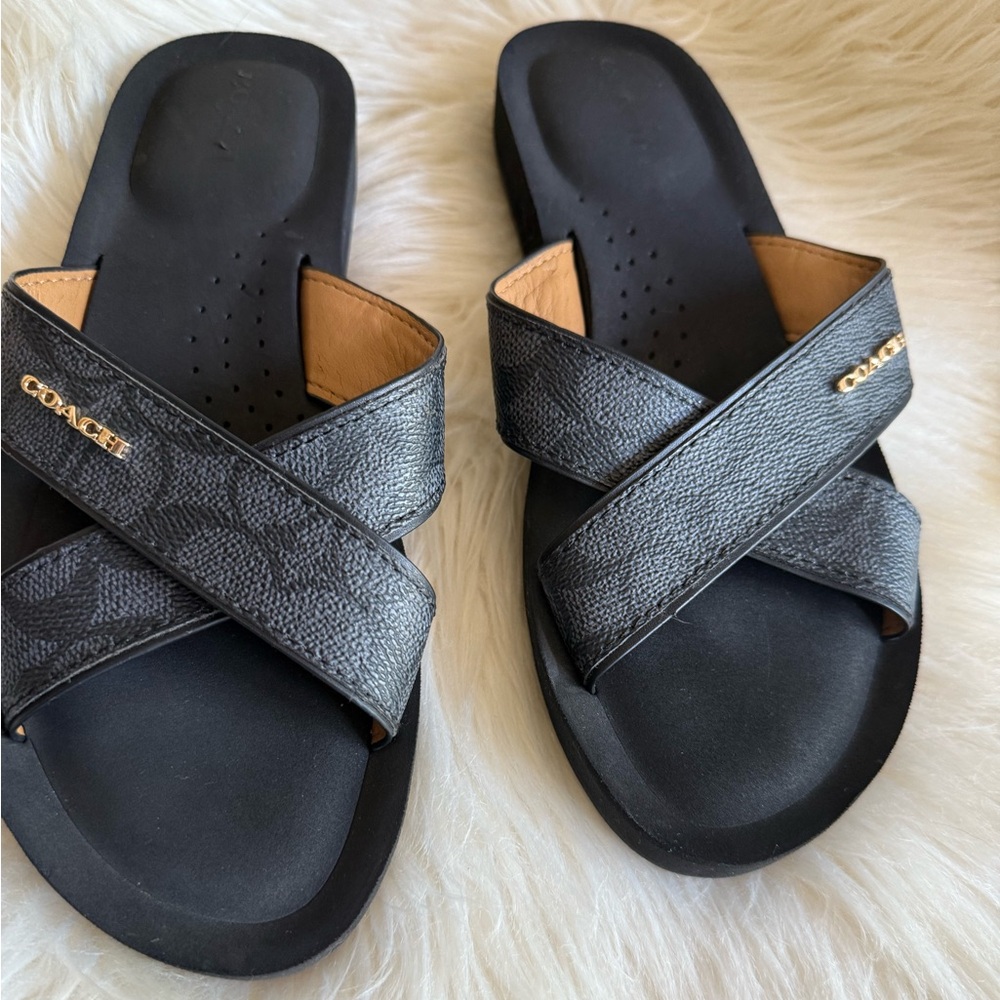 Coach Black Leather Sandals